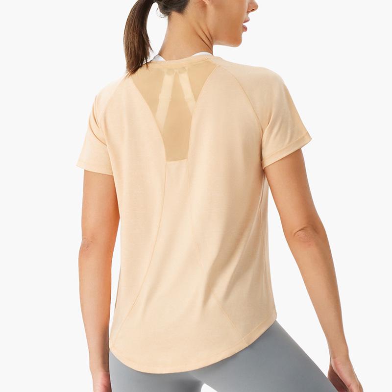 Dam Lös Passform Yoga Topp – Andningsbar Meshrygg, Snabbtorkande Löpar T-shirt, Kortärmad Träningsblus