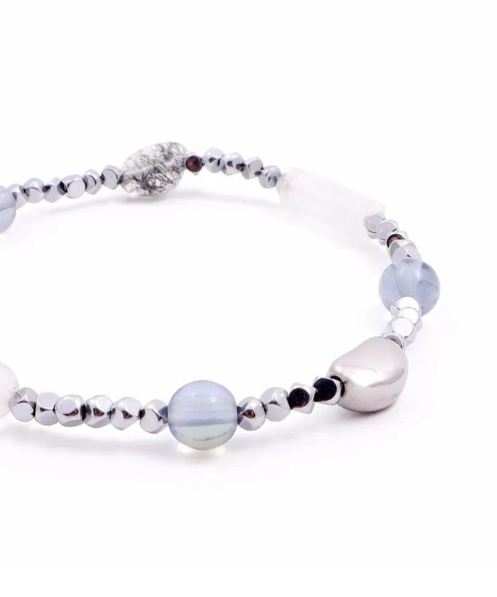 Luna Blue Glow & White Stone Mix Bracelet (PLT-BR-102_SV)