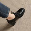 Women's Soft Leather Round Toe Chunky Heel Lace-Up Shoes, British Style, Spring/Autumn 2025