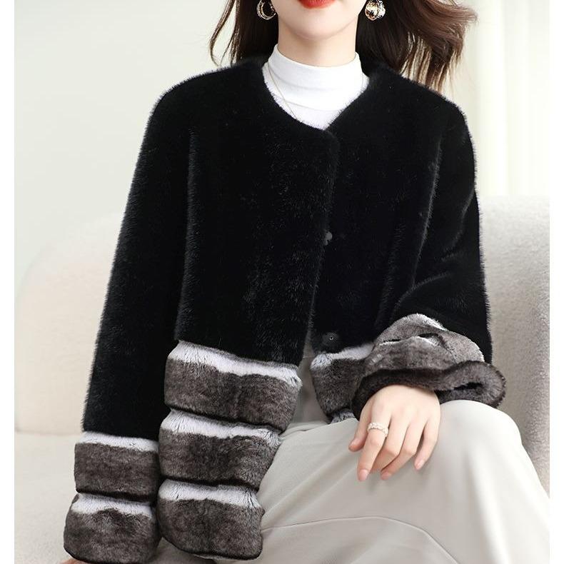 Winter Fashion Women Short Coat Golden Mink Fur Long Sleeve Jacket