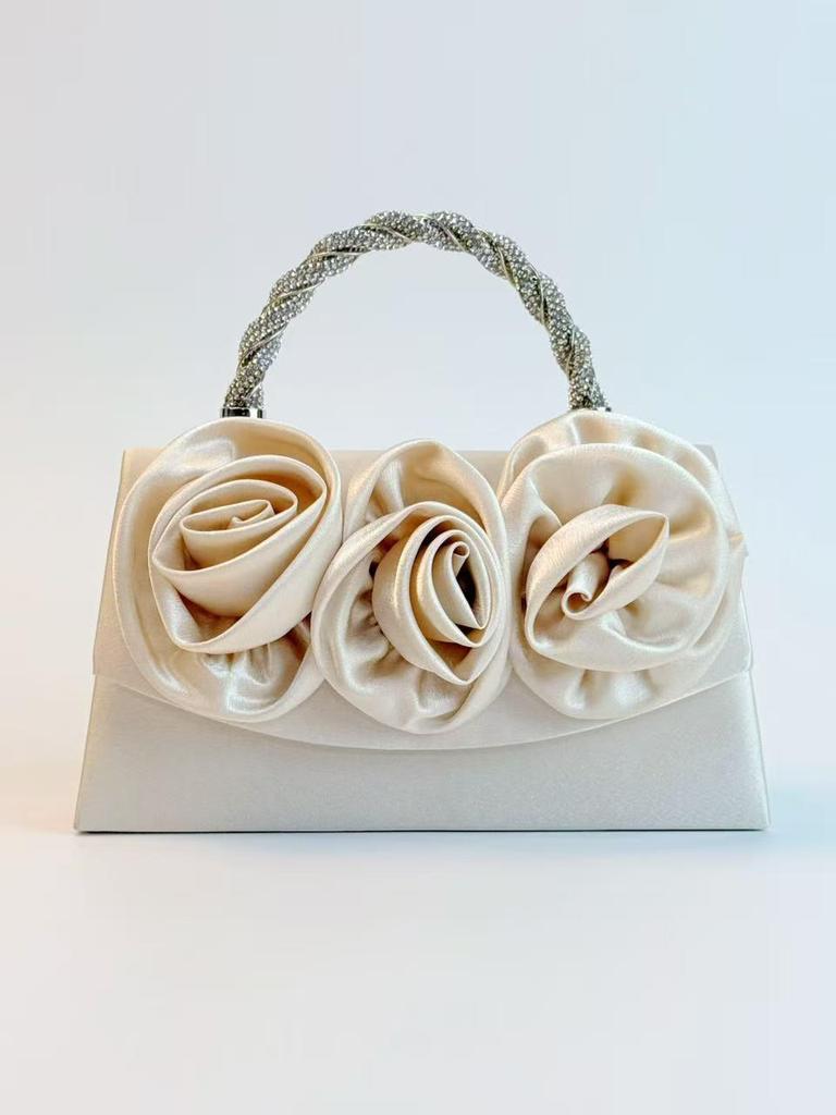 Seidenblumen-Clutch mit Diamanten: Modische Party Umhänge- & Abendtasche