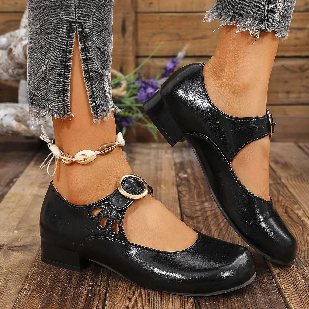 

Fashion Casual Buckle Strap Mary Jane Shoes for Women 2024 Spring Summer Comfort Low Heel Pumps Woman Lightweight Soft Sole Dress Shoes 35 чорний