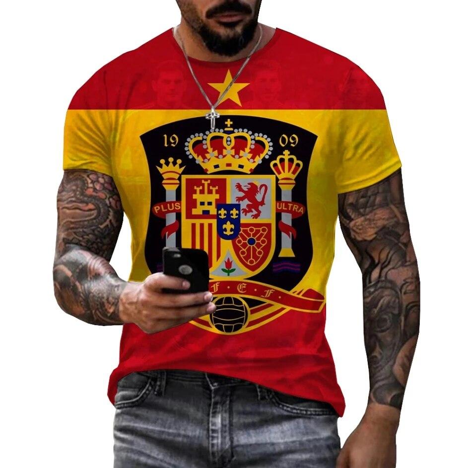 Národní znak Espana 3D tisk Léto Pánské tričko s výstřihem do O Neformální trička s krátkým rukávem Nadměrná trička Móda Trička Pánské Oblečení