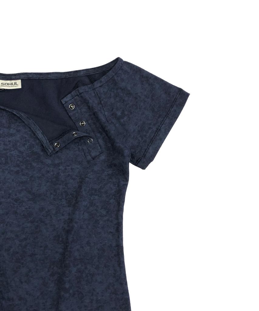 Soheul Mist Off-Shoulder Snap T (Navy)