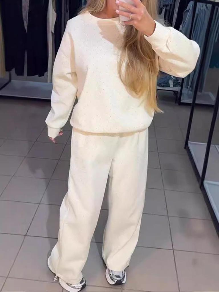 2025 Autumn/Winter Women's Casual Two-Piece Set: Round Neck Sweatshirt & Drawstring Jogger Pants