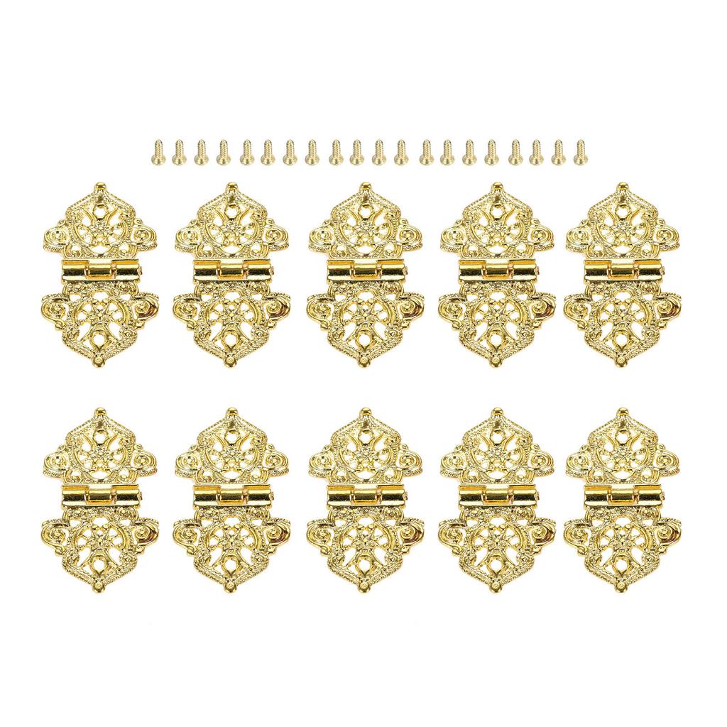 10 Pcs Antique Bronze/Gold Decorative Hinges Wood Box Cabinet Door Butt Hinges Old Chinese Style Furniture Hardware with Screws