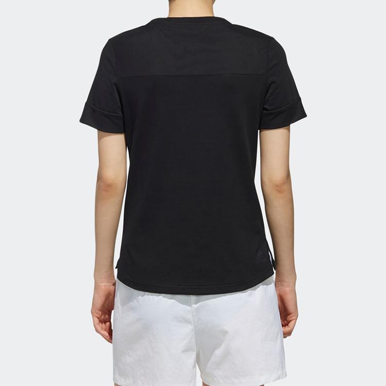 Adidas Letter Logo Print Sports Short Sleeve T-Shirt Women Tops Black DY8637