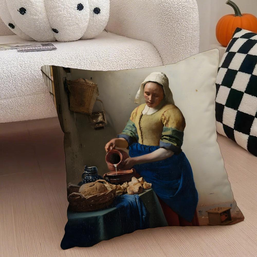 J-Johannes V-Vermeer Cushion Cover Linen Pillow Case Soft Breathable Protective Couch Room Decoration
