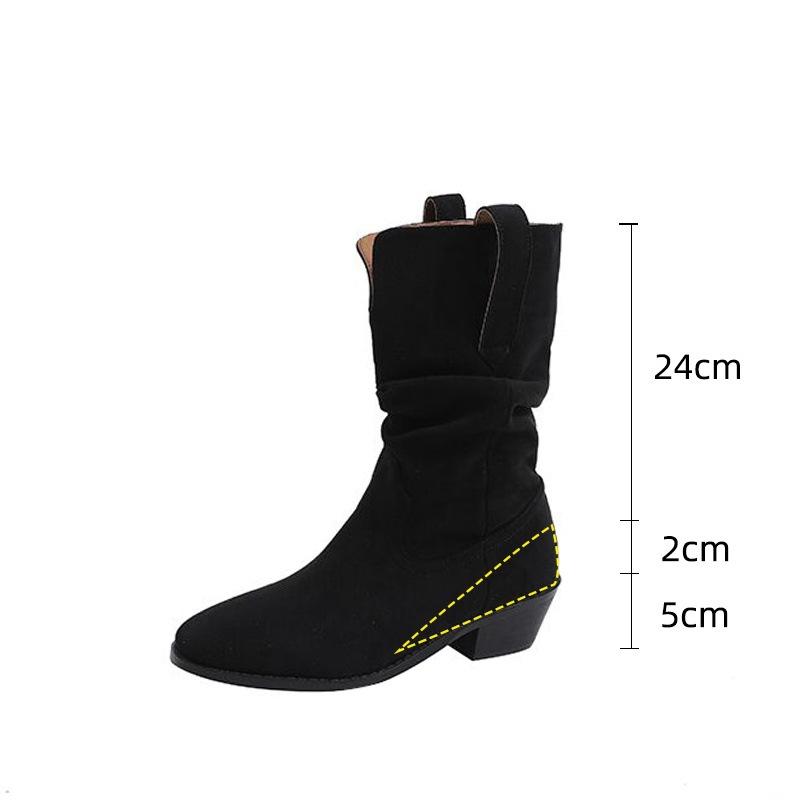 Sheepskin version! Western pleated short boots women's pile boots retro British style small man inner height increase medium tube Martin boots
