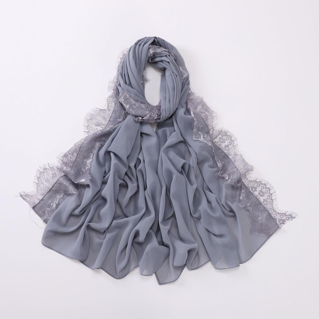 Luxury Lace Chiffon Hijabs Woman Muslim Scarf Shawls Solid Ladies Party Shawl Wraps Islamic Turban Female Headscarf Ramadan