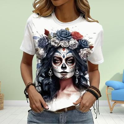Fashion Women Funny Skeleton Beauty Print T Shirt Funny Casual O-neck Short Sleeves T-shirt Summer Female Tee Shirt
