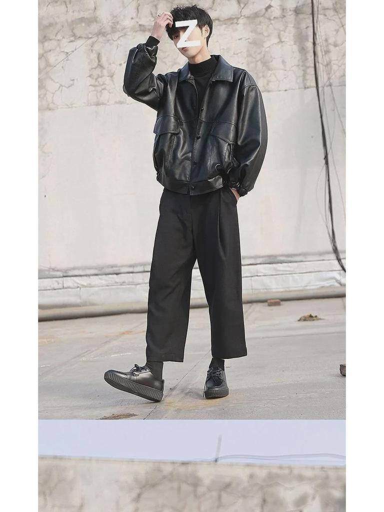 Korean Style Trendy Men's Loose Leather Motorcycle Jacket - Pilot Design for Spring and Autumn