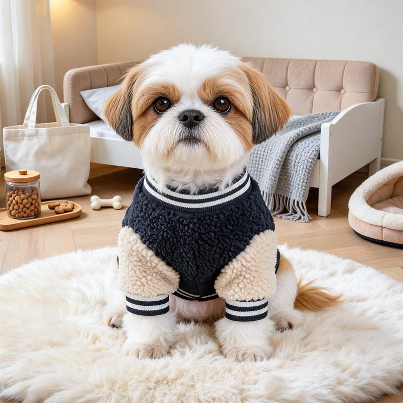 Fleece Baseball Jacket for Pets Autumn Winter Warm Pet Sweatshirt Fluffy Cozy Dog Cat Hoodie