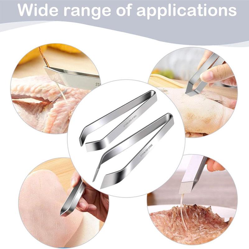 2 Stück Fischgrätenpinzetten Edelstahl Fischgrätenpinzetten Schräge Zangen Entferner Set Küche Fischgrätenentferner mit rutschfestem Griff