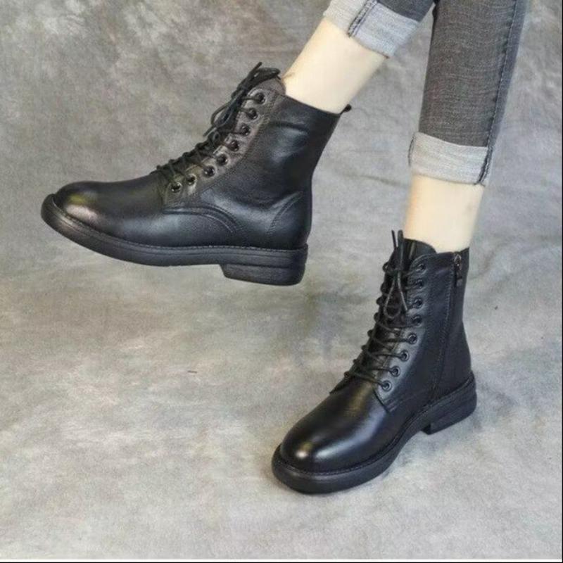 Chunk-heeled Shoes, Soft Leather Ankle Boots, New Autumn and Winter Styles, Thin Women's Boots, Soft-soled Boots