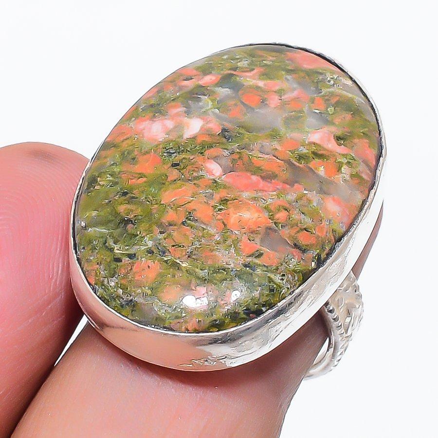 

Natural Unakite Gemstone Handmade 925 Sterling Silver Jewelry Ring Size 6.5 d9c53