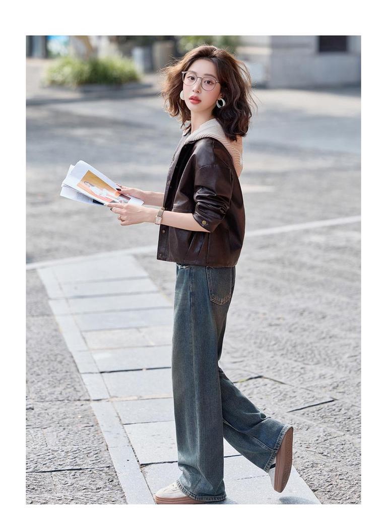 Women's Genuine Leather Jacket - Casual, Versatile Sheepskin Coat for Autumn and Winter