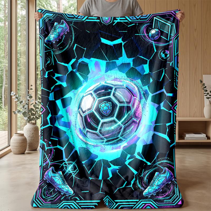 Futuristic Soccer Ball Artwork Theme blanket Lightweight Warm Flannel Blanket Decorative Throw Blanket for Home Decoration