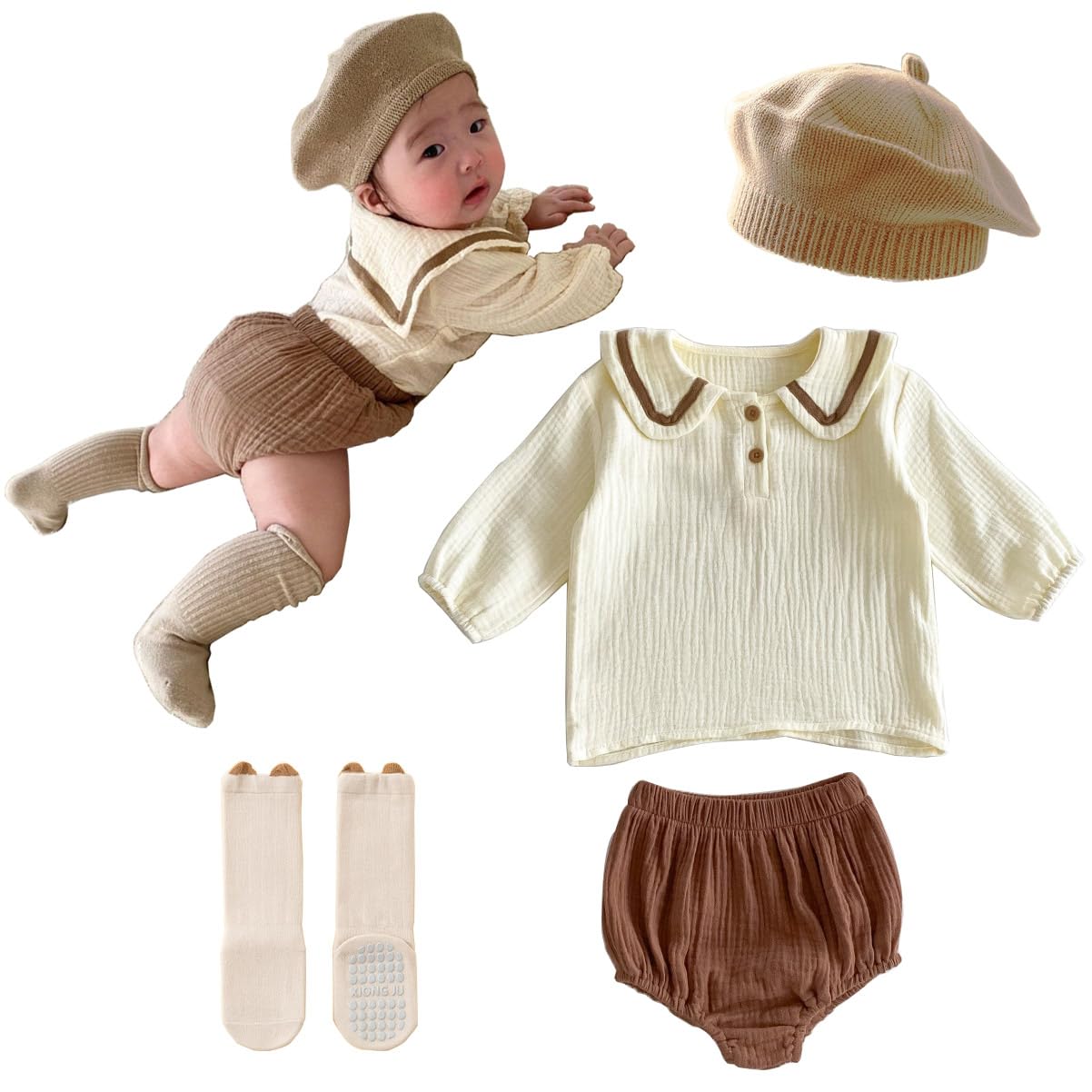 

ТУПОЛИЛИ Детский матросский формальный натуральный Идеально для и Входа в храм и Соответствующий простой и Идеальный для Памятных фотографий Набор из 4 предметов, 100% хлопок,