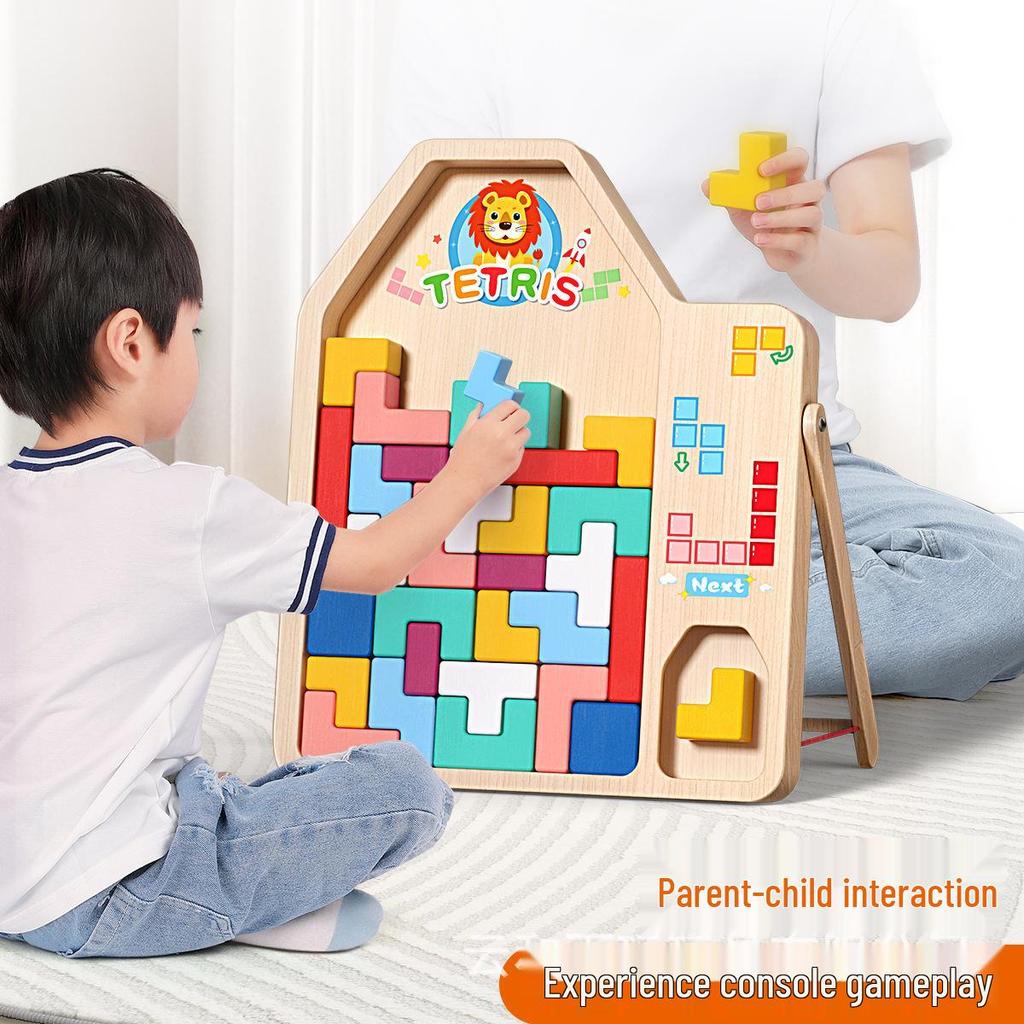 Wooden Tetris Blocks Toy for Kids, Educational, Parent-Child Interaction, Early Learning Game