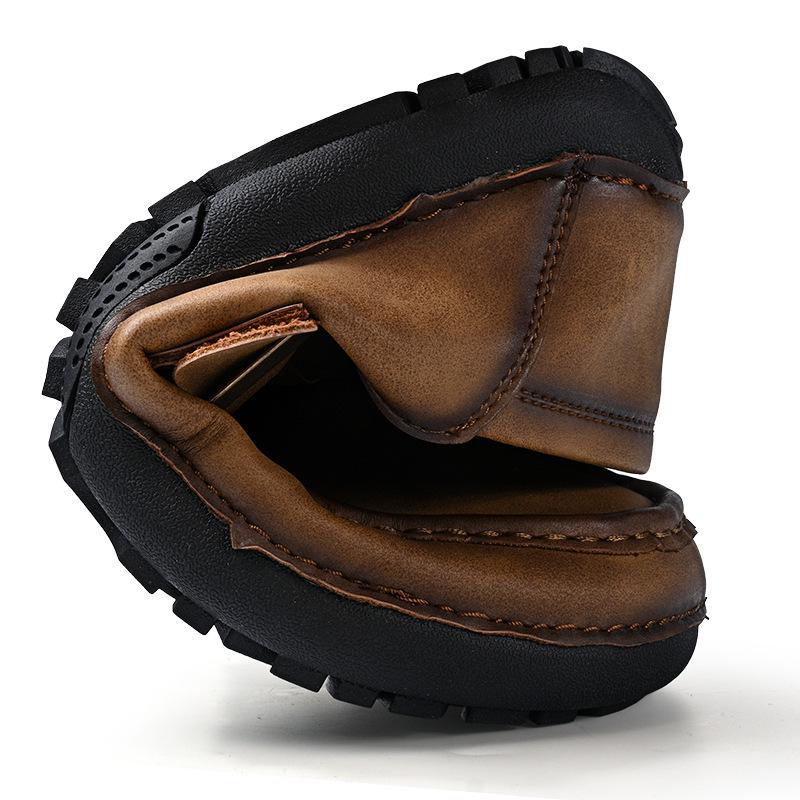 Men's British Style Genuine Leather Casual Slip-On Loafers - Soft Sole, Breathable & Matte Finish
