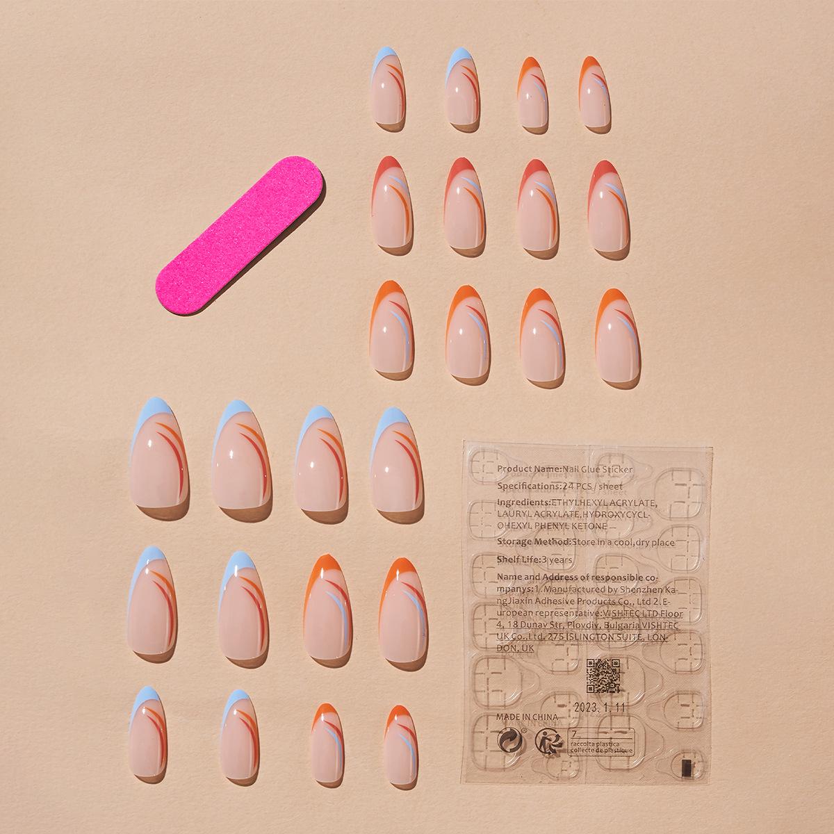 

Popular Handmade French Almond-Shaped Press-On Nails with Translucent Pattern