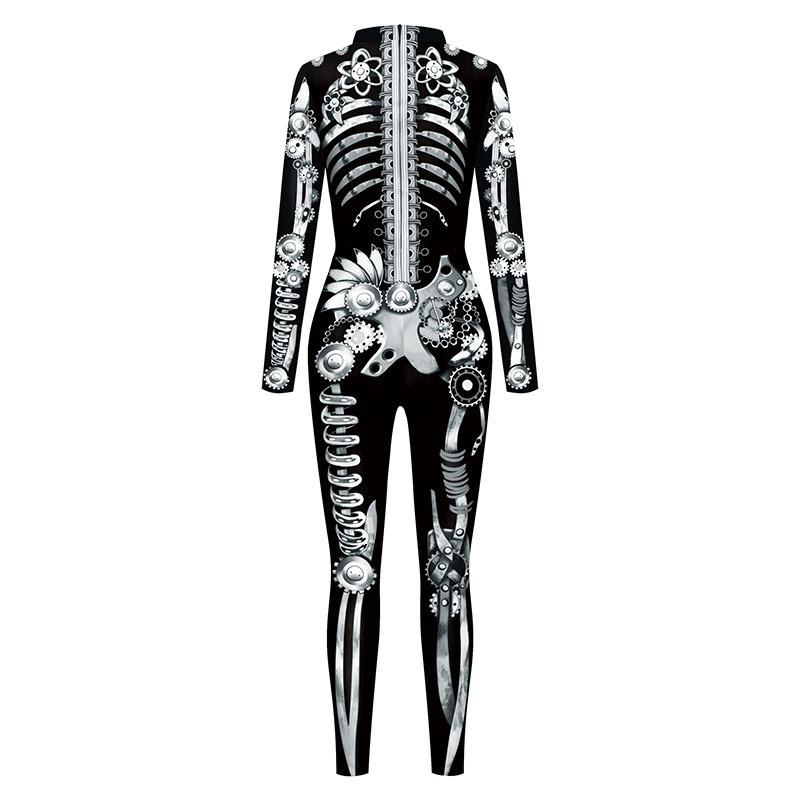 Iootiany Halloween Skeleton Skull Mechanical Gear 3d Printing Sexy Bodysuit Women Cosplay New Party Punk Steampunk Bodysuit 2025