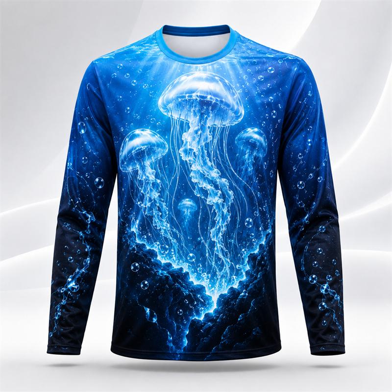 Whale Shark Ocean Pattern Men Long Sleeve Crew Neck T Shirt 3d Print Animal Graphic Top Casual Tee For Ocean Lovers Daily Street