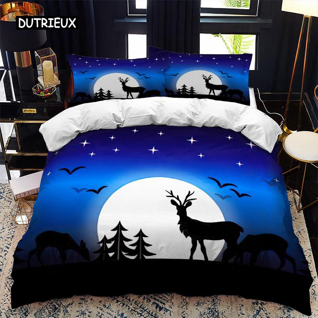 Tier Silhouette Bettbezug Set Heulen unter dem Mond Tier Thema Bettdeckenbezug für Kinder Jungen Mikrofaser King Twin Bettwäsche Set