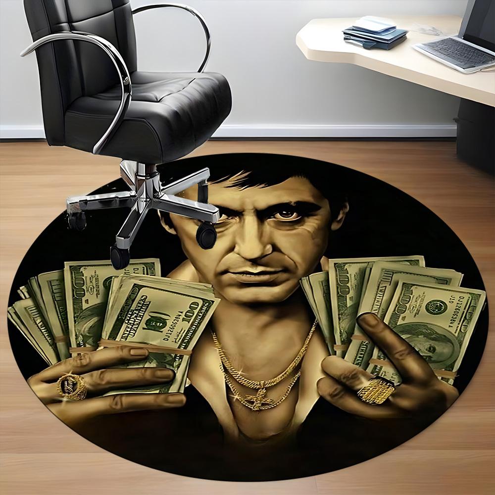 1PC Scarface Office Round Rug, Non-slip, Soft and Durable Office Rug for Interior Decoration, Perfect for Office, Beautiful Decoration