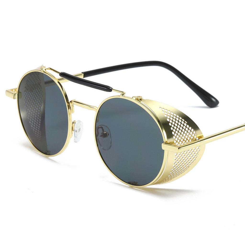 Men's Round Frame Sunglasses Metal Frame Side Shield Steampunk Style Retro Eyewear UV Protection Lightweight Design