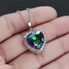 Rainbow Cubic Zirconia Heart Pendant Necklace Heart Stone Silver Clavicle Chain For Women Anniversary Jewelry