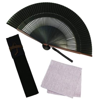Stylish Business Fan Handkerchief Ryoga Black [Osaka Choseido] Men's Fan, Fan, Case, Included,