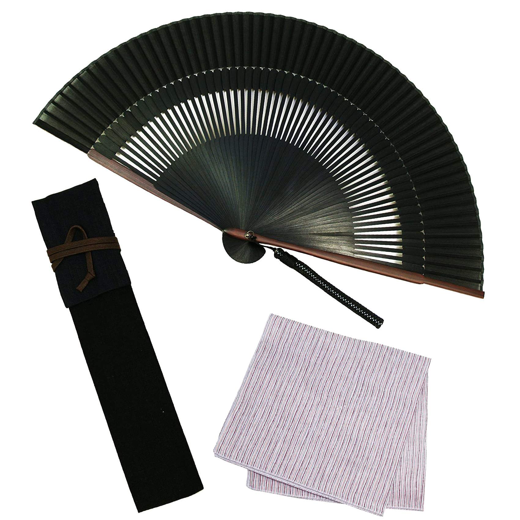 

Fan Fan Set with Black [Osaka Choseido] Fan, Men s, Fashionable, Business, Bag, Holder, Handkerchief, Cool, чорний
