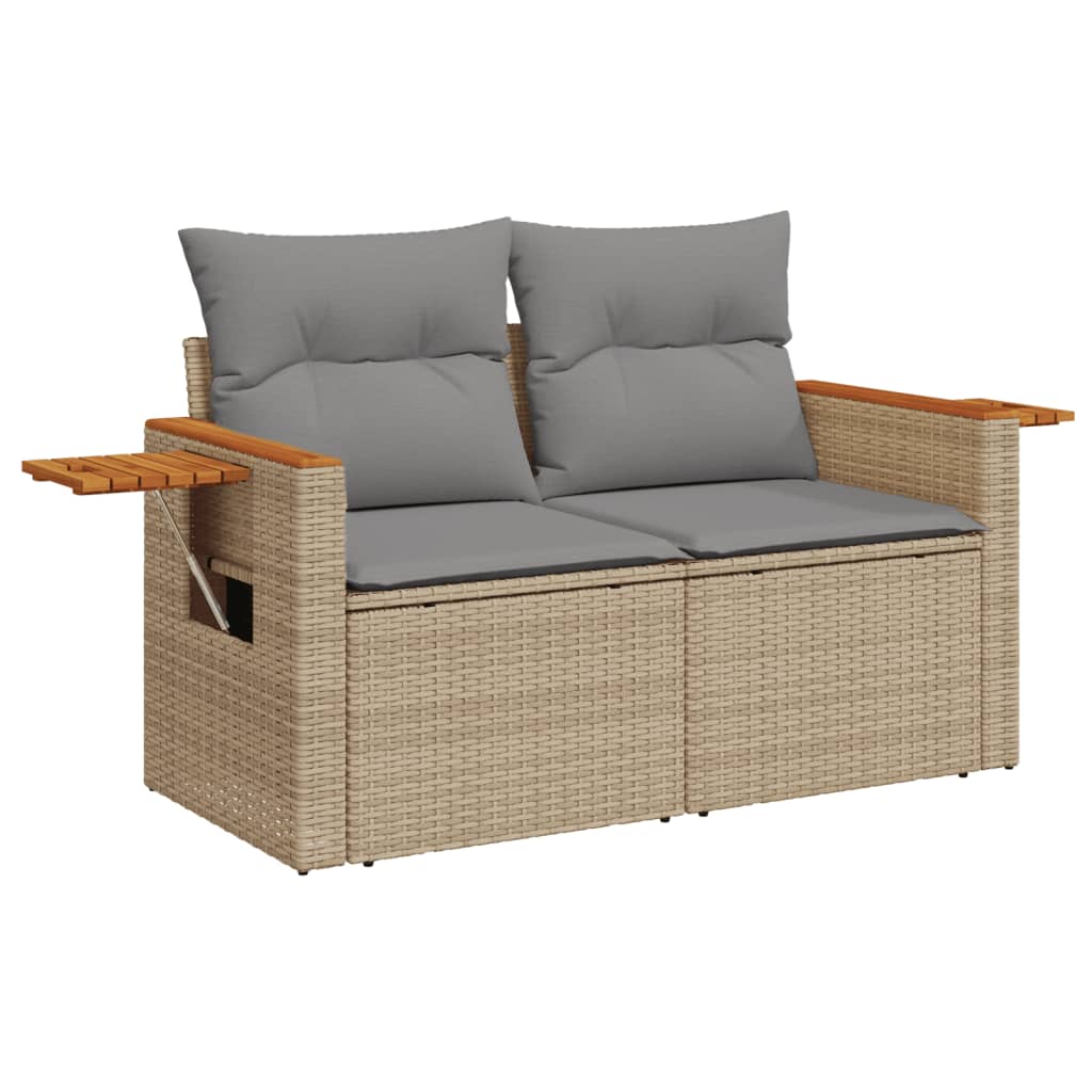 Vidaxl Garden Sofa With Cushions, 2-Seater, Beige, Poly Rattan