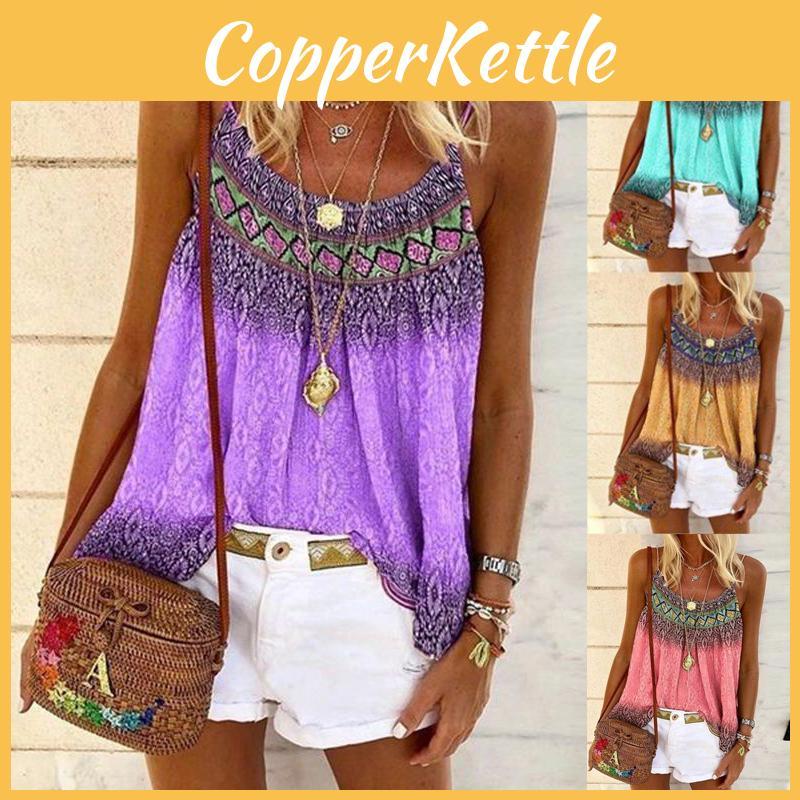 Chic Plus Size Women's Summer Floral Print Sleeveless Cami Blouse For Holidays