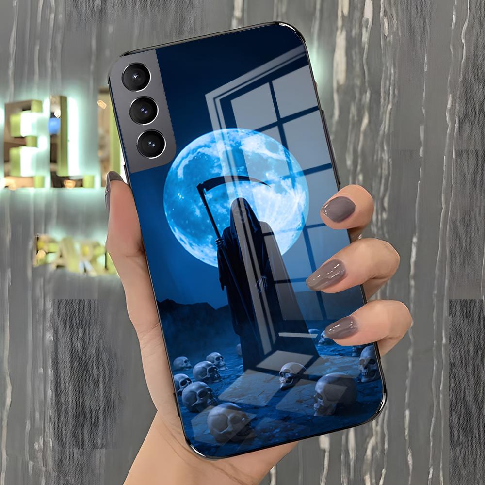 

Крутой чехол для телефона Жнец Для Samsung S26 S25 Plus S20 S20 Plus S22 Ultra S23 FE S21 Plus S21 Ultra Стеклянная крышка Samsung S25