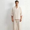 Mens Chinese Style Loose Cotton Linen Two Piece Set V Neck T Shirt Long Pants