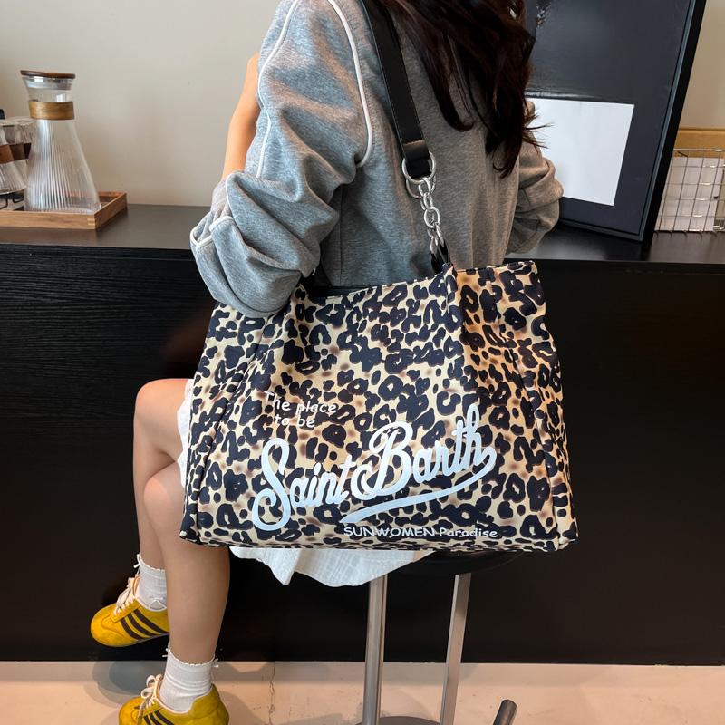 2025 Summer Fashion Leopard Print Women Handbags Female Nylon Casual Trendy Premium Texture Large Capacity Shoulder Bags