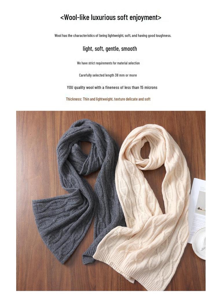 Autumn & Winter Pure Wool Scarf - Versatile Couple Style with Subtle Pig Nose Texture Cashmere Neck Warmer Shawl.