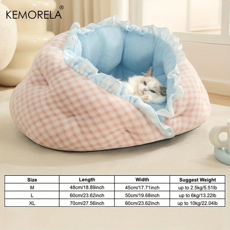  Cozy Semi-Closed Lace Pet Nest with Thickened Warmth, Winter Design Machine Washable, for Small Dogs & Cats,Cat Shelter