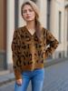 Autumn and winter new leopard print short sweater women's cross-border V-neck casual knitted cardigan top 3580 KTB