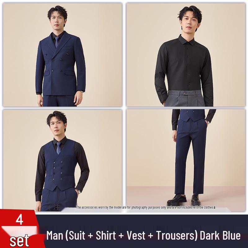 Men's Autumn/Winter Double-Breasted Suit Set - Professional Business Attire for Hotel Managers