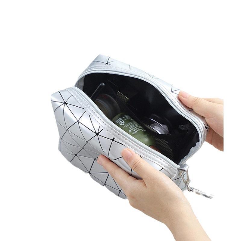 Geometric Pattern Cosmetic Bag Waterproof Portable Handheld Makeup Pouch Large Capacity Storage Organizer For Women Gifts