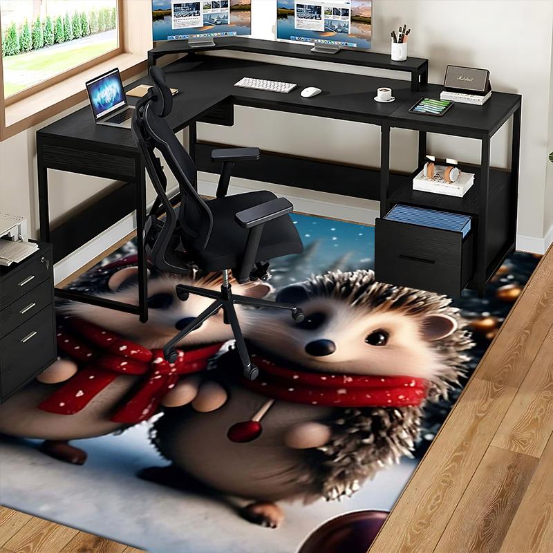1pc Christmas Hedgehog Chair Mat - Anime Cartoon Design, Non-Slip Office Rug for Home Decor, Seasonal Gift, Suitable for Office and Living Room.C044