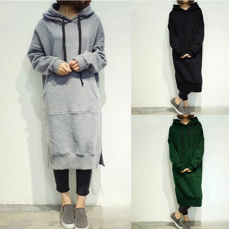 Women's Long Sleeve Loose Casual Plus Sweatshirt Hoodies Long Maxi Dress In Premium Quality And Timeless Design