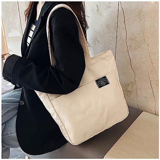 Deoway tote bag women men large capacity canvas A4 storage zipper shoulder strap plain. that can store size items. It features prevent items from out
