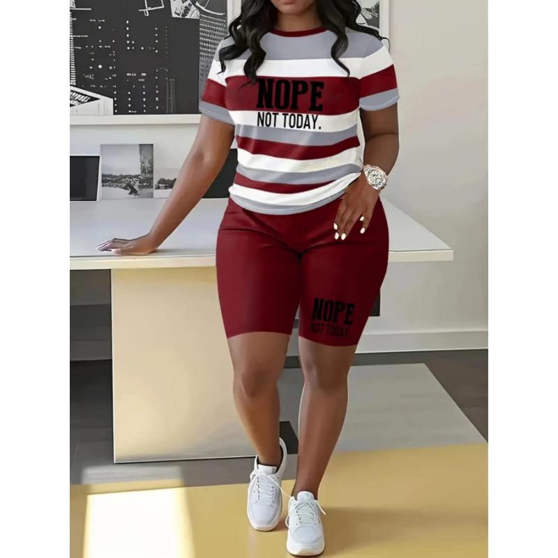 Ladies Elastic Tight Short Sleeve Top High Rise Skinny Shorts 2 Piece Running Training Outfit