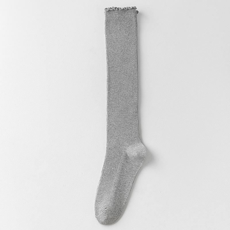 Dui Dui Socks, Double-needle Calf Socks, Women's Autumn and Winter Black Ear-trimmed Cotton Socks, Long Stockings, Boots, Lace Socks