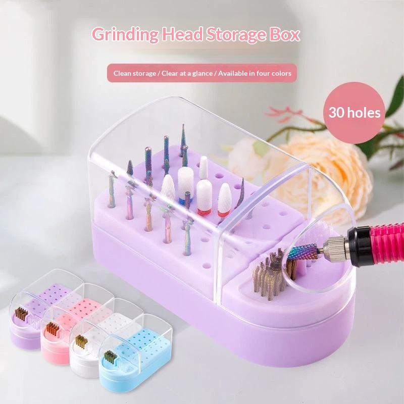 Nail Drill Bits Holder 30 Holes Dustproof Organizer Case With Cleanning Brush Salon Professional Manicure Display Stand